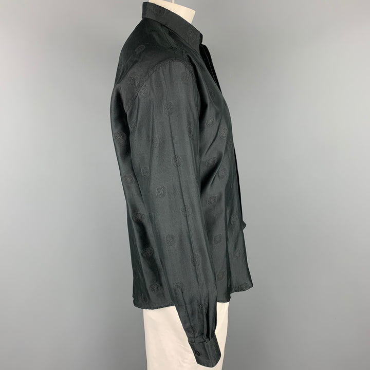 Vintage GIANNI VERSACE Size M Black Medusa Head Print Cotton Blend  Long Sleeve Shirt