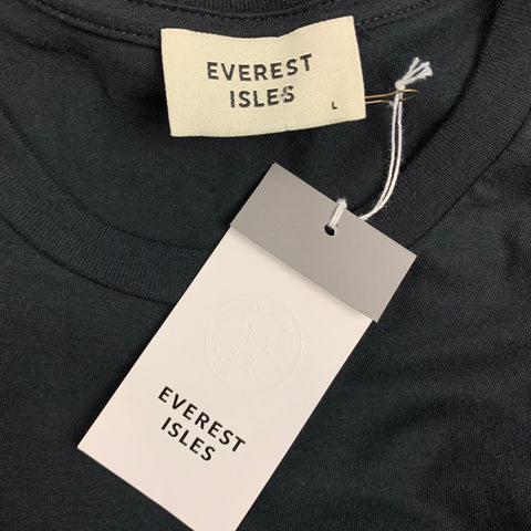 EVEREST ISLES Size L Black Applique Cotton Stitched Waved Photo T-shirt