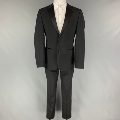 HUGO BOSS Size 38 Black Wool Notch Lapel Tuxedo Suit