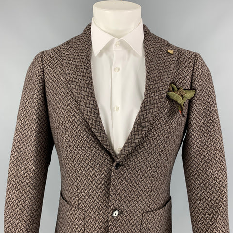 BRILLA Size 34 Brown & Beige Herringbone Wool Single Breasted Sport Coat