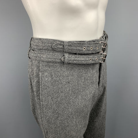 MICHAEL BASTIAN Size 32 Heather Grey Wool Double Belt Cuffed Pants