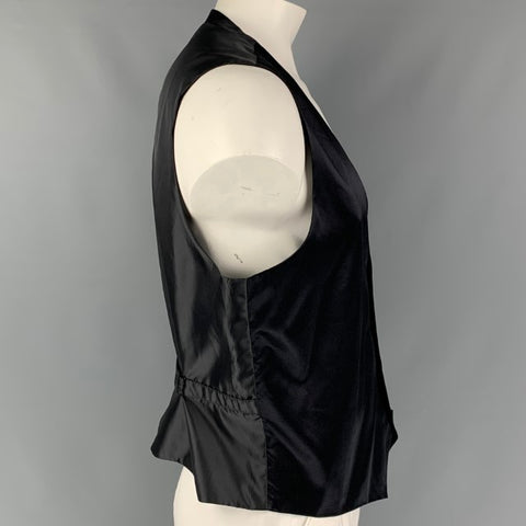 SAKS FIFTH AVENUE Talla L Chaleco abotonado de seda sólida negro