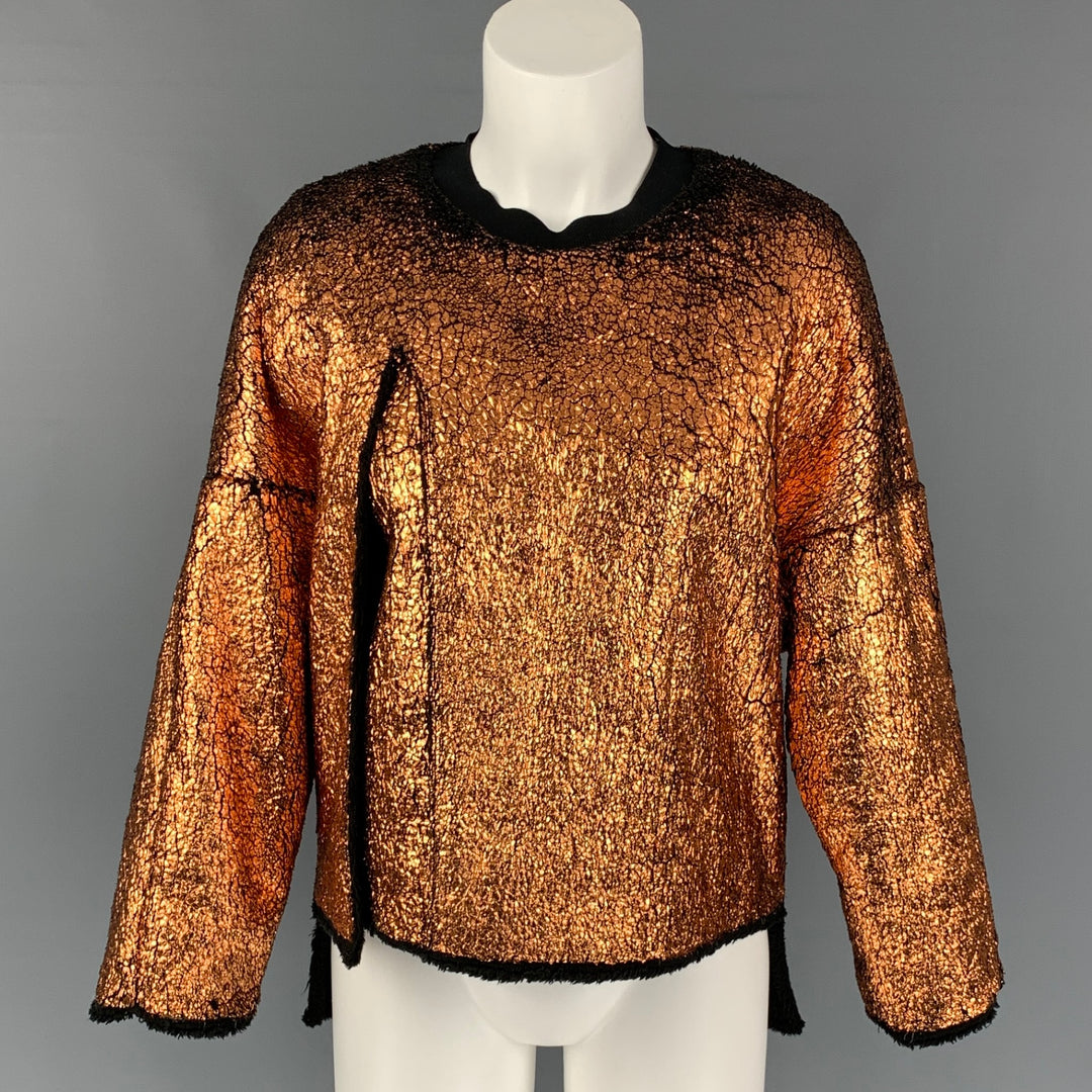 3.1 PHILLIP LIM Size S Brass & Black Metallic Polyester Layered Casual Top
