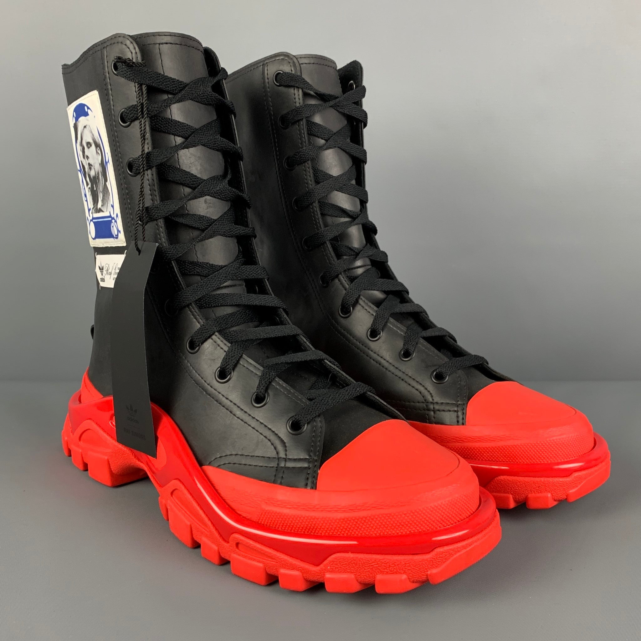 RAF SIMONS x ADIDAS SS 19 Size 9 Black Red Rubber Detroit High Boots Sui Generis Designer Consignment