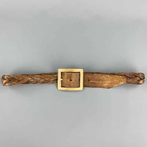VINTAGE Braided Size 34 Tan Leather Brass Belt