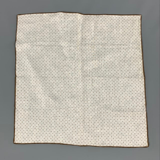 BRUNELLO CUCINELLI Pañuelo de bolsillo de algodón de seda con lunares marrón crema