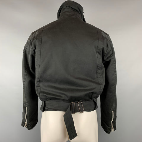 DRIES VAN NOTEN Size S Black Cotton Back Belt Cropped Jacket