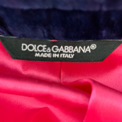 DOLCE & GABBANA Size 12 Pink Navy Gold Wool Beaded Peak Lapel Pants Suit