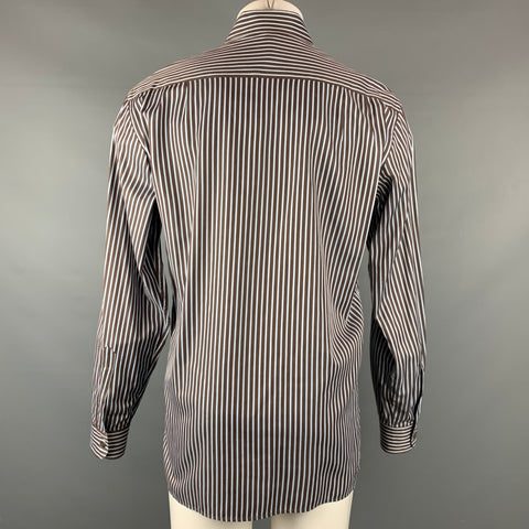 ERMENEGILDO ZEGNA Size M Brown & Light Blue Stripe Cotton Long Sleeve Shirt
