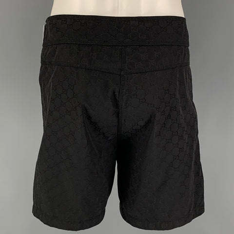 GUCCI Size M Black Jacquard GG Polyamide Cotton Drawstring Shorts