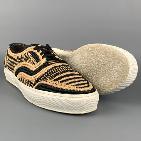 ROBERT CLERGERIE Size 8 Black Natural Woven Lace Up Sneakers
