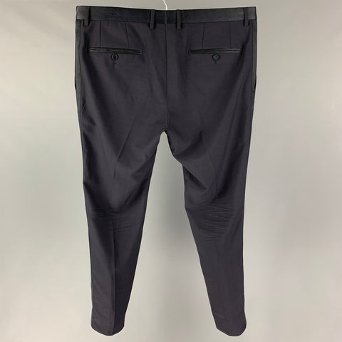 DOLCE & GABBANA Size 34 Navy Black Wool Blend Tuxedo Dress Pants