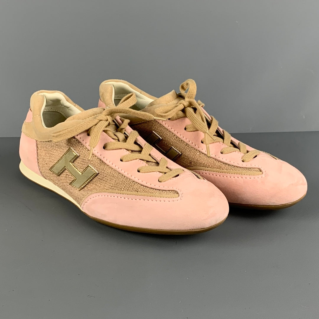 HOGAN OLYMPIA Size 8 Pink & Beige Suede Low Top Sneakers