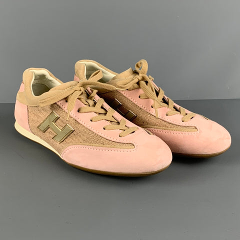 HOGAN OLYMPIA Talla 8 Zapatillas bajas de ante rosa y beige