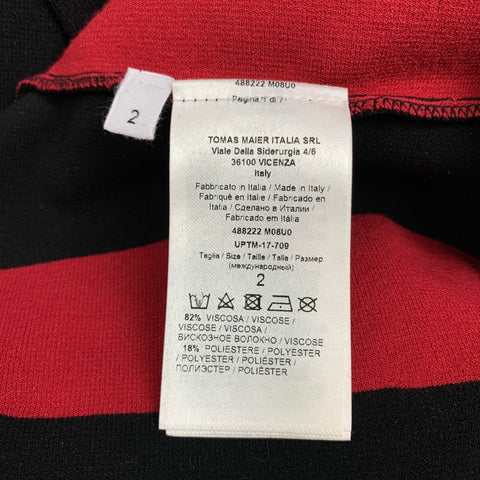 TOMAS MAIER Taille 2 Robe trapèze mi-mollet à rayures noires et rouges en viscose / polyester