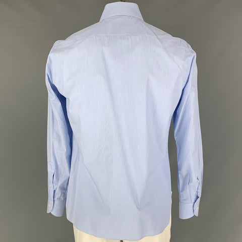 ISAIA Size L Pinstripe Light Blue Cotton Button Up Long Sleeve Shirt