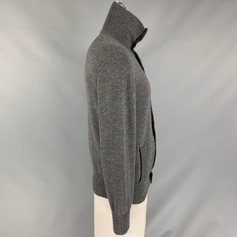 GIORGIO ARMANI Size 42 Grey Heather Virgin Wool Zip Up & Buttons Cardigan