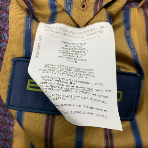 ETRO Size 42 Purple & Red Print Cotton Notch Lapel Sport Coat