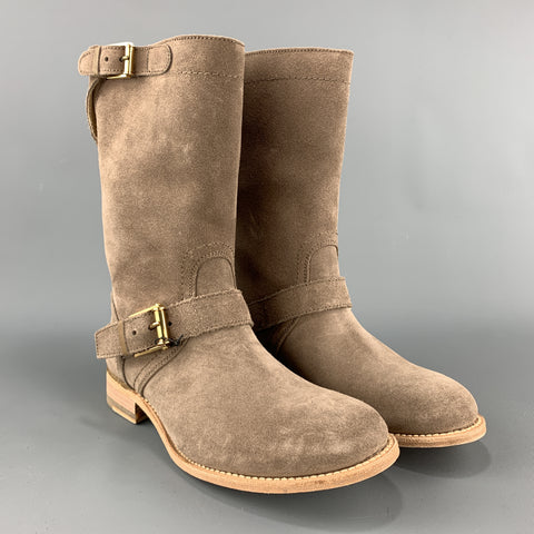 JIL SANDER Botas moteras con correa Bucke de ante color topo Talla 7