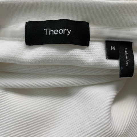 THEORY Size M White Waffle Knit Cotton Spandex Crew-Neck Pullover