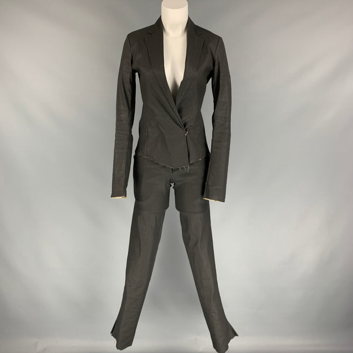 M.A+ Size S Slate Coated Canvas Raw Edge Pants Suit