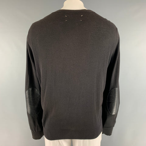 MAISON MARGIELA Size XL Black Distressed Cotton  Wool Buttoned Cardigan