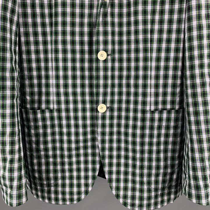 SHIPS Size 34 Green Black & White Plaid Cotton Notch Lapel Sport Coat