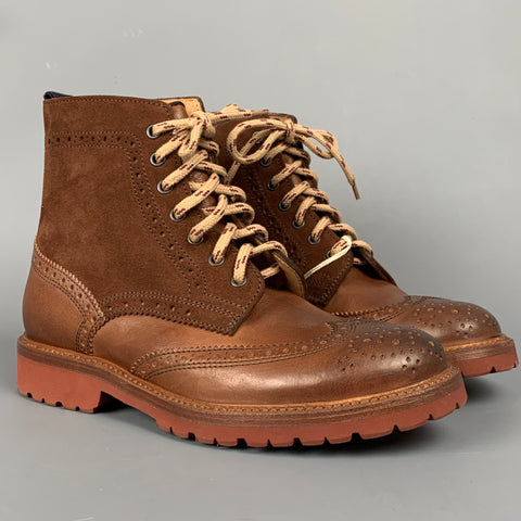 BRUNELLO CUCINELLI Size 7 Brown Two Toned Suede Leather Wingtip Boots