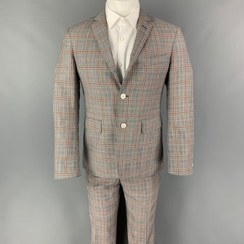 BLACK FLEECE Talla 38 Traje con solapa de muesca de lana a cuadros blanco gris azul marino
