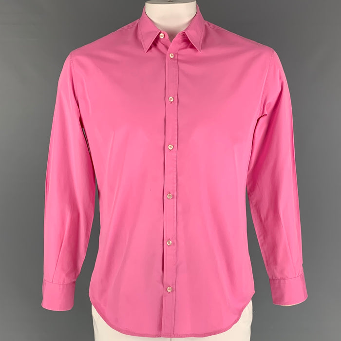 DSQUARED2 Size L Pink Cotton Button Up Long Sleeve Shirt