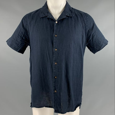 PAUL SMITH Size M Navy Linen Short Sleeve Shirt