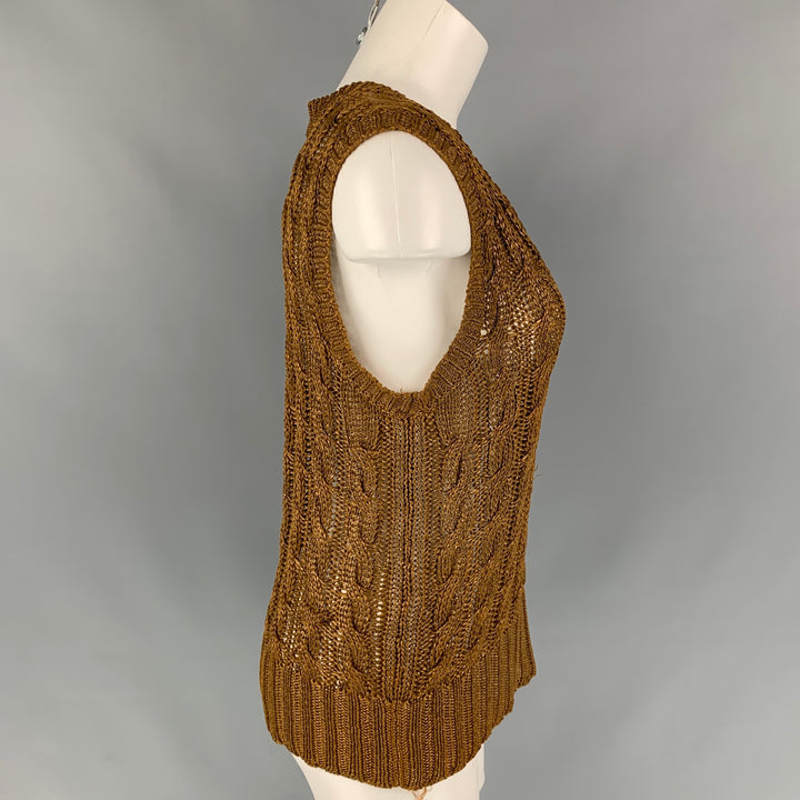 OSCAR DE LA RENTA Size S Brown Metallic Knitted Silk Vest