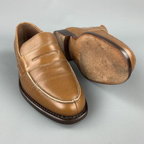 GIORGIO ARMANI Size 7 Tan Textured Leather Penny Loafers