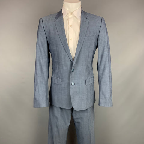 DOLCE & GABBANA Martini Size 40 Regular Steel Blue & Grey Heather Wool Notch Lapel Suit