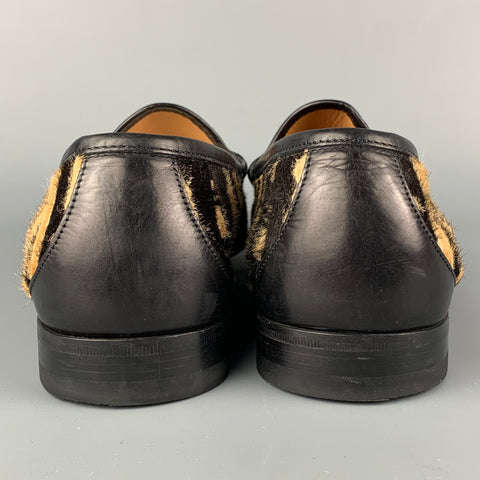 GUCCI Size 9 Black & Beige Zebra Calf Hair Slip On Horsebit Loafers