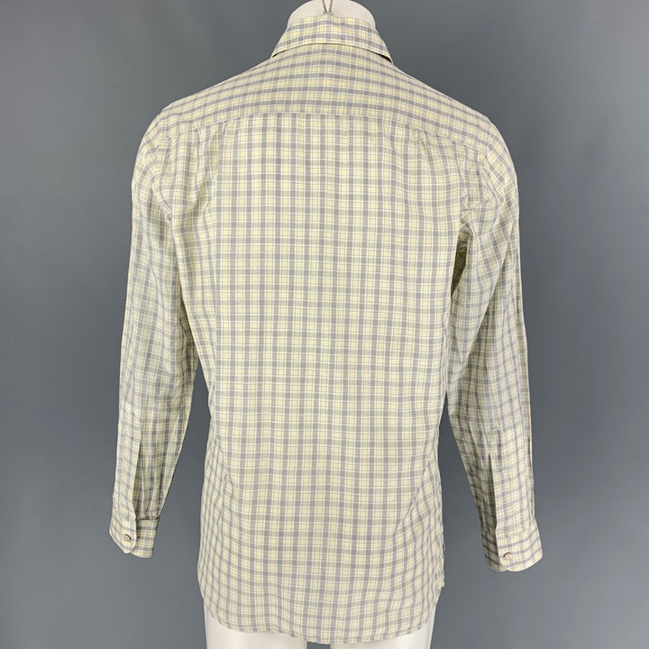 ERMENEGILDO ZEGNA Taille M Chemise à manches longues en coton et lin à carreaux jaune bleu