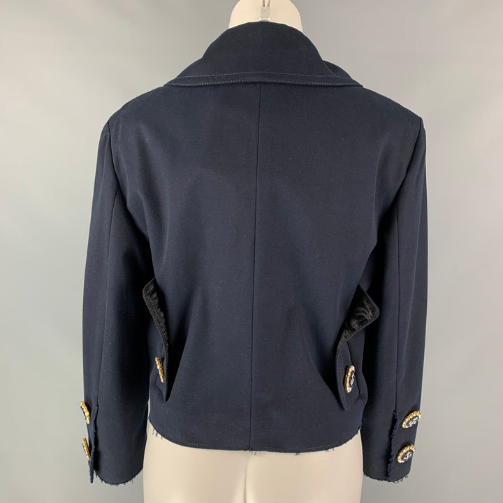 DOLCE & GABBANA Size 6 Navy Cotton Rhinestone Anchor Double Breasted Nautical Jacket