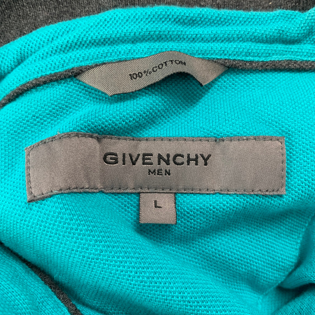 GIVENCHY Size L Blue Grey Contrast Trim Cotton Short Sleeve Polo