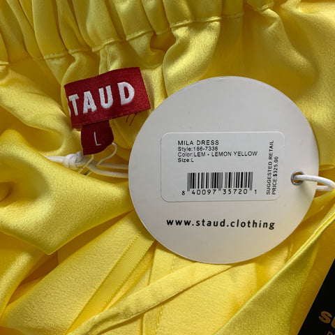 STAUD Size L Yellow Polyester Sheer Halter Dress