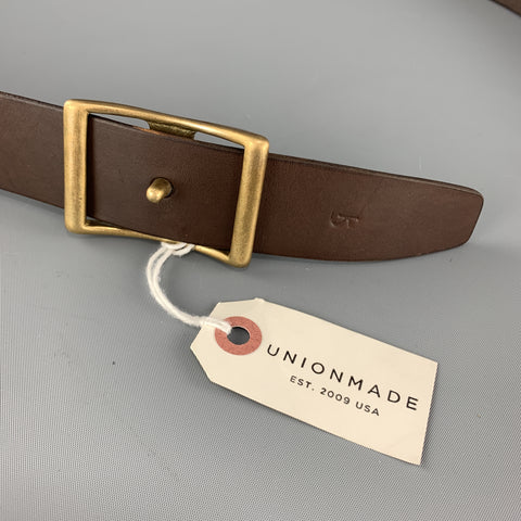 KIKA NY Size 32 Brown Leather Brass Button Stud Buckle CONWAY Belt