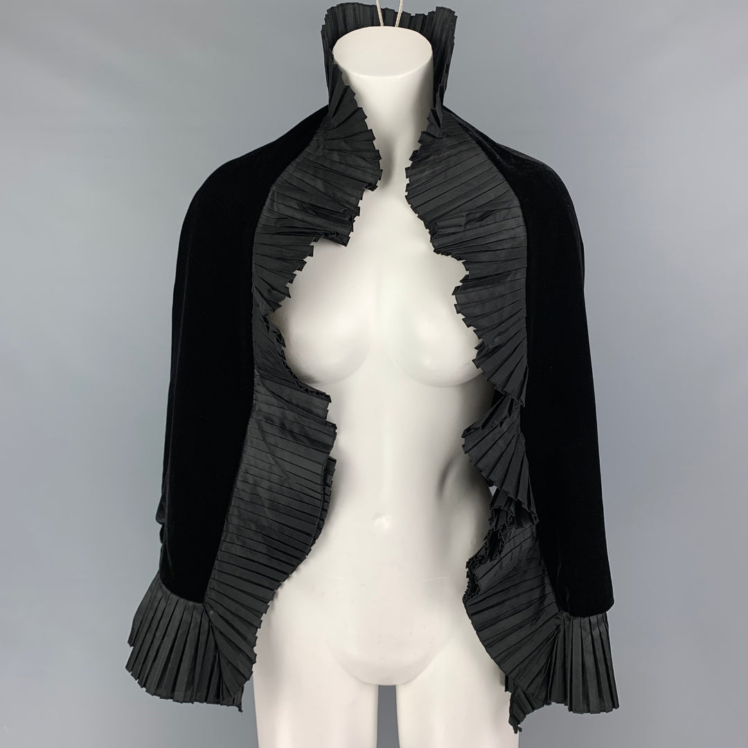 GIORGIO ARMANI Size One Size Black Viscose Ruffle Silk Cape Jacket