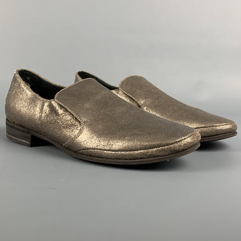 BRUNELLO CUCINELLI Zapatos planos mocasines craquelados de cuero plateado talla 7
