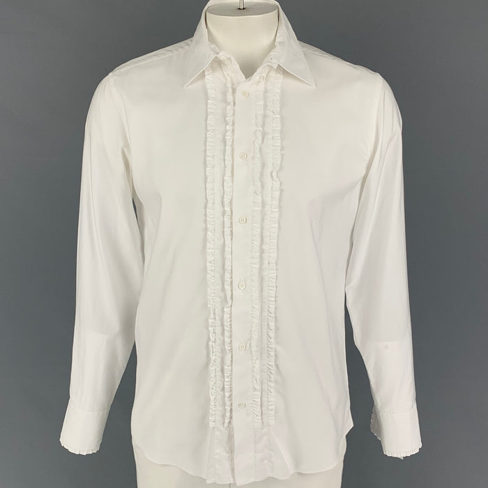JIL SANDER Size L White Ruffled Cotton Button Up Long Sleeve Shirt