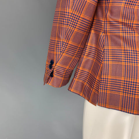 SARTORIA PARTENOPEA Size 38 Orange Blue Houndstooth Peak Lapel Sport Coat