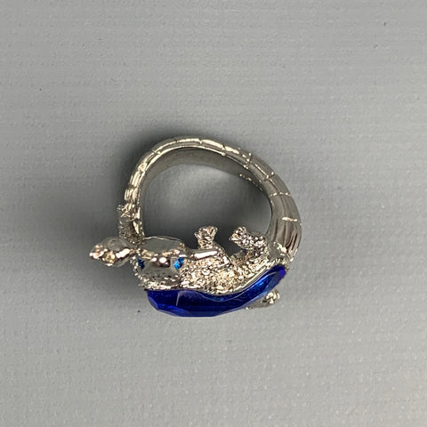 ALEXANDER MCQUEEN Size 11 Silver Tone Crystal Alligator Ring
