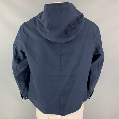 BURBERRY PRORSUM Spring 2014 Size 42 Navy Blue Coated Cotton Hooded Jacket