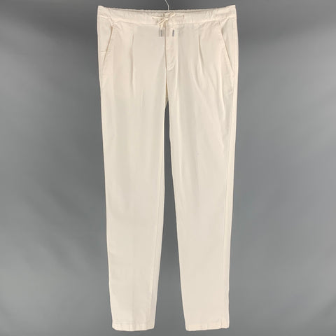 THOM SWEENEY Size 36 White Solid Cotton Elastane Elastic Waistband Dress Pants
