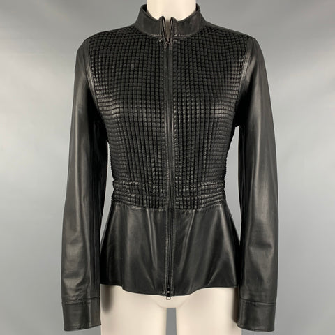 ESCADA Taille 6 Veste zippée en peau d'agneau noire