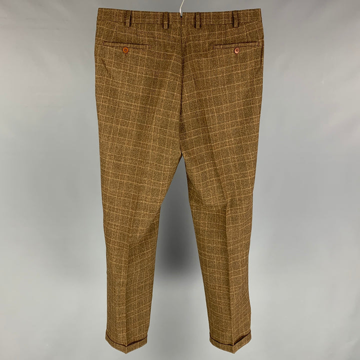 BORRELLI Size 38 Brown Tan Plaid Wool Polyamide Zip Fly Dress Pants
