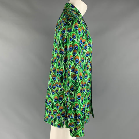 DOLCE & GABBANA Size M Green Multi-Color Silk Long Sleeve Shirt